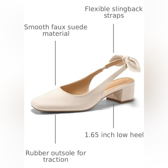 Women’s Chunky Low Heel Bow Slingback Pumps - Color Apricot – Size 8.5 - Picture 3 of 7